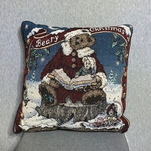 Vintage 1990's Boyds Bears & Friends Beary Christmas Tapestry Throw Woven Pillow